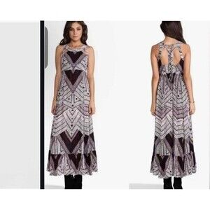 Free People You Made My Day Maxi Dress 6 Multicolor Sleeveless Tiered Bohemian